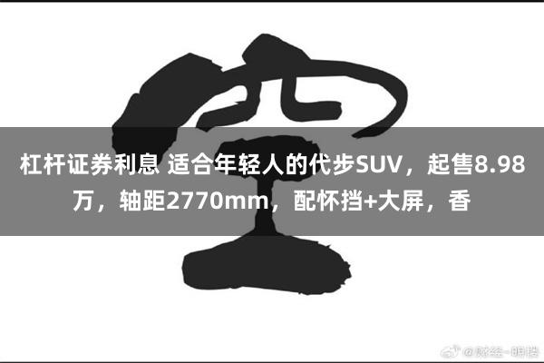 杠杆证券利息 适合年轻人的代步SUV，起售8.98万，轴距2770mm，配怀挡+大屏，香